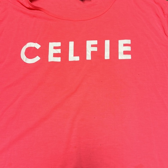 H&M | Divided Hot Pink Neon Word Graphic ‘Celfie’ Crop Top Tee L - Picture 2 of 7